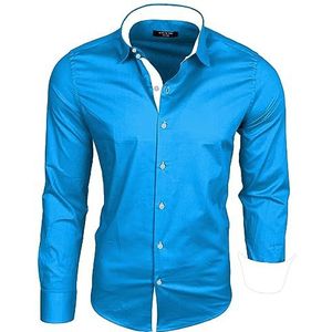 Subliminal Mode - Herenhemd, pasvorm, kraag en mouwen, tweekleurig, gemakkelijk te strijken, lange mouwen, casual, S500, Turkoois, 4XL