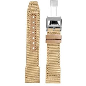 For IWC Nylon Horlogeband for Grote Piloot for Kleine Prins for Mark 18 Nylon Canvas Koeienhuid Heren Horlogeband 20 21 22mm Groene Armband (Color : Khaki-silver folding, Size : 22mm)