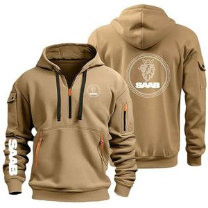 AHYAOFA Comfortabele heren hoodie sweatshirt voor S.A.A.B trui bovenstuk hoodie sportkleding lange mouwen capuchon jassen met halve ritssluiting, Khaki-1., 3XL-4XL Grote maten Tall