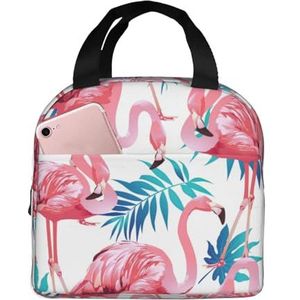 SUHNGE Flamingo vogel groene plant blad print geïsoleerde lunchtas Rolltop lunchbox draagtas voor vrouwen, mannen, volwassenen en tieners