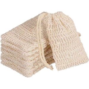 TRKETK 8 stuks zeepzakken, natuurlijke biologische zeepzak Sisal zeepzak zeepspaarzakken trekkoord zakken exfoliërende zeepspaarzak shampoo bar tas voor bad douche, drogen zeep, schuimen