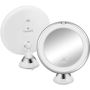 Navaris - LED Make-up Spiegel - Wit - Vergrootspiegel met 15x vergroting - 360° draaibaar