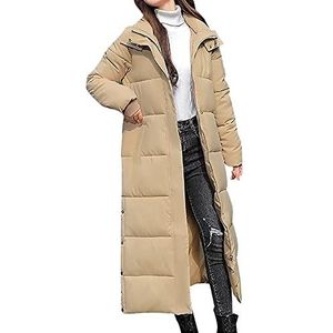 Sawmew Donsjas Dames Lange Winterjas Lange Donsjas Warme Parka Jas Met Capuchon Gewatteerde Jas Winterjas Casual Donsjas (Color : Khaki, Size : XXL)