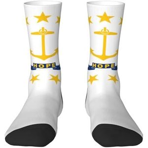 Evengigy Rhode Island Staat Vlag Grappige Sokken Crazy Fashion Cool Gepersonaliseerde Zachte Crew Sokken voor Mannen Vrouwen Unisex, 2 Zwart-2, One size