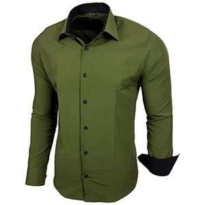 Baxboy B-444 Overhemd, voor heren, slimfit, gemakkelijk te strijken, lange mouwen, kaki, S