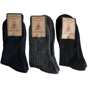 Lieblingsstrumpf24 by Koronowski 3 paar Noorse sokken, 80% wol, zwart, grijs, blauw, met pluche zool, super warm, zwart/grijs/blauw., 47/50 EU