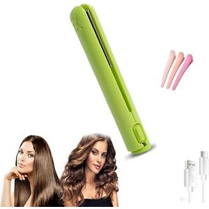 Mini Dual-Purpose Krultang, 2-in-1 Mini Krultang Stijltang Haar, Draagbare Keramische Mini Haar Krultang, Snoerloze Stijltang Reis Krultang for Lang Kort Haar USB Oplaadbaar(Green)