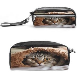 MNVTSKOP Kat Onder Deken Make-up Tas Kleine Cosmetische Reistas Draagbare Briefpapier Organizer voor Vrouwen Leraar