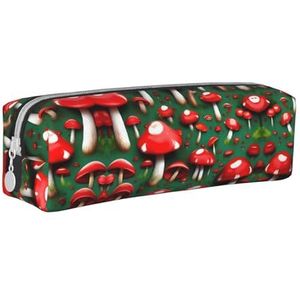 Rode GLB-paddenstoelen lederen etui met ritssluiting, driedimensionale pennenzak met grote capaciteit, duurzaam handig draagbaar, Red Cap Paddestoelen, Eén maat