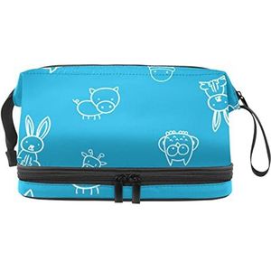 Dubbellaags Cosmetische Tas Dieren Draagbare Make-up Tas Reizen Organizer Pouch Voor Vrouwen Meisjes Toiletries Tassen, Meerkleurig, 27x15x14 cm/10.6x5.9x5.5 in, Make-up zakje