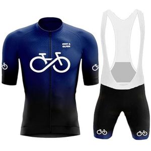 Fietsshirt voor heren, wielertrui, fietssets, herenpakken, fietsshirts met korte mouwen, gewatteerde koersbroek, ademend voor de zomer (marineblauw C, M)