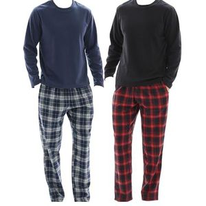 SaneShoppe Set van 2 pyjama's voor heren, thermofleece, bovenstuk, katoenen onderbroek, loungewear, Rood Zwart-Navy 2 Pack, XL