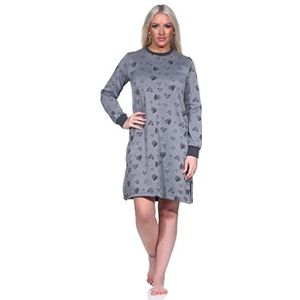 Normann Badstof nachthemd voor dames, lange mouwen, met manchetten in leuke hart-look, ook in grote maten, Antraciet-melange., 52-54