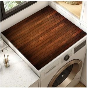 Wasmachine werkblad afdekking, stofhoes for bovenkant apparaat, beschermmat, retro houtstructuur, afneembaar, for thuis universele wasmachine droger(Brown,70x70cm)