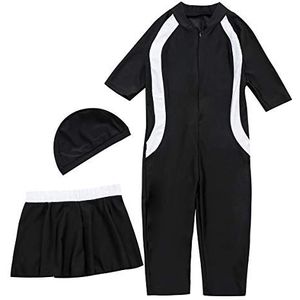 WOWDECOR Moslim badkleding voor meisjes, twee stuks lange mouwen shorts zwemkostuum met zwemrok set, Zwart, XXL