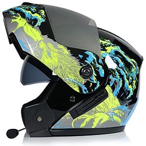 Motorhelm, Volledige motorhelm met anti-condens dubbel vizier Bluetooth ingebouwde microfoon ECE-goedgekeurd B3,XL=61-62CM(E1,M=5758CM)