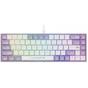 QPSJXN Compact bedraad mechanisch toetsenbord 68 met thee of rode toetsen voor laptop (paars wit)