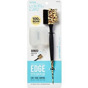 KISS Colors & Care 3-in-1 professionele Edge Styler Plus met hoes - Slipvrije rubberen grip, 100% zwijnenharen, fijne tandenkam, pin-staartgereedschap en beschermhoes, veelzijdig en ultra-functioneel,