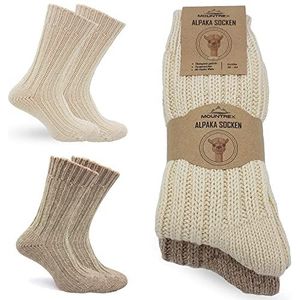 MOUNTREX Alpaca Sokken, Wollen Sokken voor Dames en Heren - Dikke Gebreide Wintersokken - 2 Paar, Ecru/Beige, 35-38