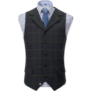 Solove-Suit Casual plaid pak vest tweed slim fit vest voor bruiloft bruidskleding, marineblauw, M