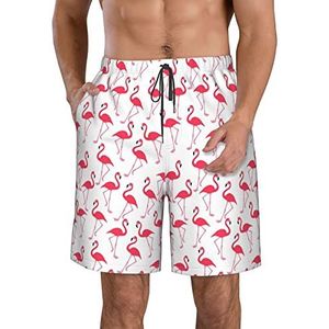 PHTZEZFC Rode Flamingo-print, strandshorts voor heren, zomershorts, sneldrogende technologie, licht en casual, Wit, L