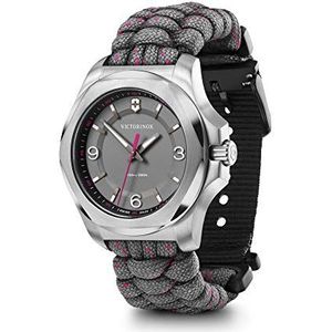 Victorinox I.N.O.X. V Zwitsers horloge met grijze wijzerplaat en grijs/roze paracord band 241920, Grijs, armband