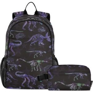 linqin Dinosaurus skelet grunge rugzak en lunchtasset voor tienermeisjes jongens schoolrugzak met lunchbox boekentassen met lunchbox voor jongens 7-10