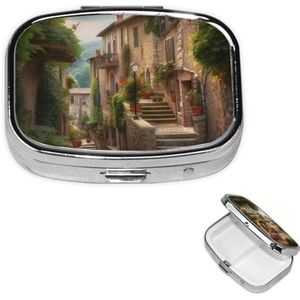 Italië Toscaanse Pillendoos 2 Compartiment Pil Case voor Portemonnee & Pocket Leuke Pil Organizer met Spiegel Draagbare Reizen Pillendoos Metalen Vierkante Geneeskunde Organizer Unieke Gift