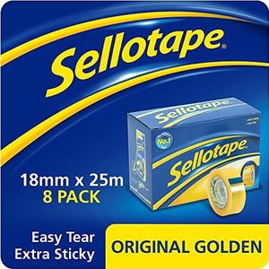 Sellotape Originele Gouden Tape Roll Niet-statische Easy-tear Retail Pack 18mmx25m Ref 1443169 [Pack 8]