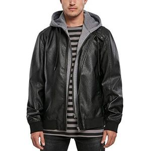 Urban Classics Heren Fleece Hooded Fake Leather Jacket Jassen, zwart/grijs, XL