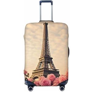 BTCOWZRV Eiffeltoren met roos bloem print bagage cover stofdichte koffer cover elastische reizen bagage beschermer koffer beschermer bagage mouwen geschikt 45-70 cm bagage, Zwart, L