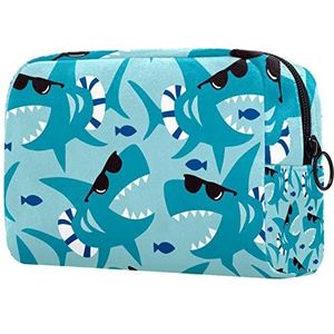 Blauwe zonnebril Shark Print Travel Cosmetische tas voor vrouwen en meisjes, kleine make-up tas rits zakje toilettas organizer, Meerkleurig, 18.5x7.5x13cm/7.3x3x5.1in, Mode