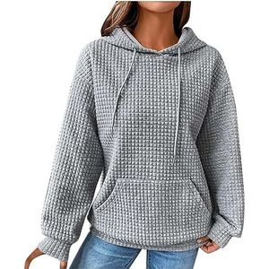 beetleNew Hoodies voor Vrouwen UK Sale Mode Wafel Hooded Sweatshirt voor Vrouwen Winter Dames Casual Losse Warme Knusse Trui met Kangoeroe Pocket, Grijs, XXL