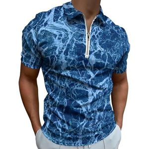 Blauw Marmer Half Zip-up Poloshirts Voor Mannen Slim Fit Korte Mouw T-shirt Sneldrogende Golf Tops Tees 2XS
