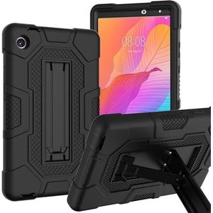 ZZjingli for Huawei MatePad T8 Contrast Kleur Robot B3 Siliconen Hybride PC Tablet Case met Houder (Paars Mintgroen) (Blauw Zwart) (Rood Zwart) enz.(Black)
