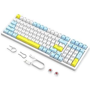 MAGIC-REFINER K3MAX Bekabeld Mechanisch Toetsenbord, Hot Swappable Mechanical Gaming Keyboard met 18 RGB-Verlicht, 100 Toetsen Anti-Ghosting TKL Compact Keyboard, Rode Schakelaar, EVA-Schuim-WIN/MAC