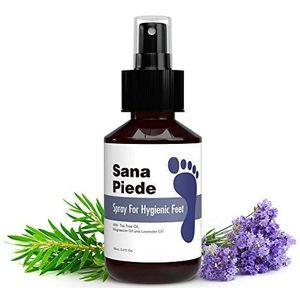 SANA PIEDE Verzorgende voetspray, reinigende voetverzorging met theeboomolie en aromatische lavendelolie, verfrissende voetspray tegen zweetvoeten en vermoeide voeten, verfrissingsspray