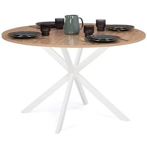 IDMarket - Eettafel, rond, Alix, 4-6 personen, spinnenvoet, hout en wit, 110 cm