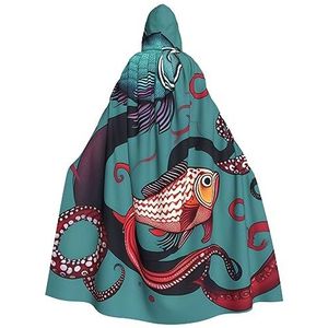 SSIMOO Vis en Octopus Volwassen Party Decoratieve Cape, Volwassen Halloween Hooded Mantel, Cosplay Kostuum Cape