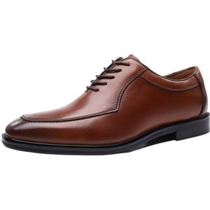 Jurk Oxford Formele Schoenen for Heren Vetersluiting Vierkante Gepolijste Neus PU Leren Schort Neus Oxford Schoenen Blokhak Antislip Rubberen Zool Prom(Brown,41 EU)