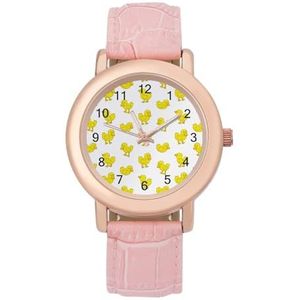 Leuke Gele Eendjes Vrouwen Lederen Band Horloge Quartz Horloges Gemakkelijk te Lezen Custom Gift voor Dames