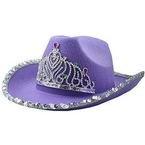 Ericetion Tiara cowboyhoed paarse cowgirl pailletten hoed niet geweven knipperende strass kroonpet voor feestkostuum