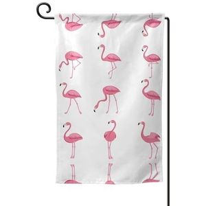 Flamingo's op witte seizoensgebonden tuinvlaggen dubbelzijdig 12 x 18 inch tuinvlaggen,kleine tuinvlaggen voor buiten