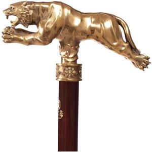 DQZRTUECA Tijgerkopdecoratie van messing, houten wandelstok, 73-96 cm, draagvermogen 150 kg(75Cm(Use Height 143-144Cm))