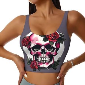 Rose Skull Print Casual Wear Vrouwen Sport Vest Yoga Vest Workout Vest Voor Vrouwen Lichtgewicht Trendy, Zwart, S