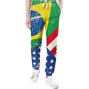 Brazilië En VS Vlag Mannen Joggingbroek Casual Joggers Broek Atletische Lounge Broek Met Zakken Voor Vrouwen