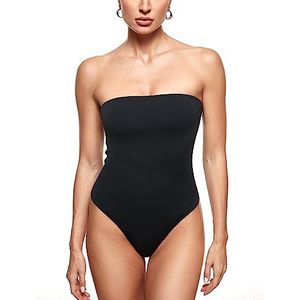 INLYRIC Vrouwen Natrelax Sexy Strapless Bodysuit String Tube Top Off The Shoulder One Piece Leotard zwart 40