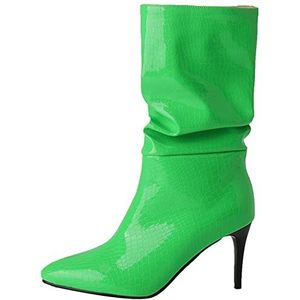 Onewus Elegante dijbeenlaarzen voor dames met stiletto-hakken en puntige kant voor feestjes, groen 4, 46 EU