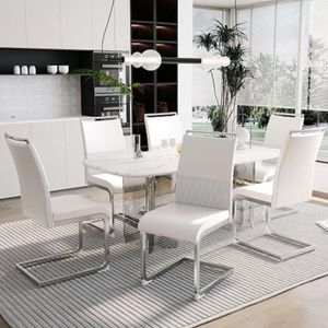 LUNEX HOME Set van 2/4/6 eetkamerstoelen van kunstleer, bureaustoel, wit/zwart/grijs (wit, set 6)