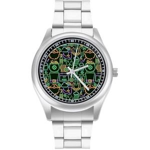 Neno Saint Patrick Dag Patroon Heren Roestvrij Stalen Horloges Quartz Polshorloge Gemakkelijk te lezen Custom Gift voor Papa Vriend